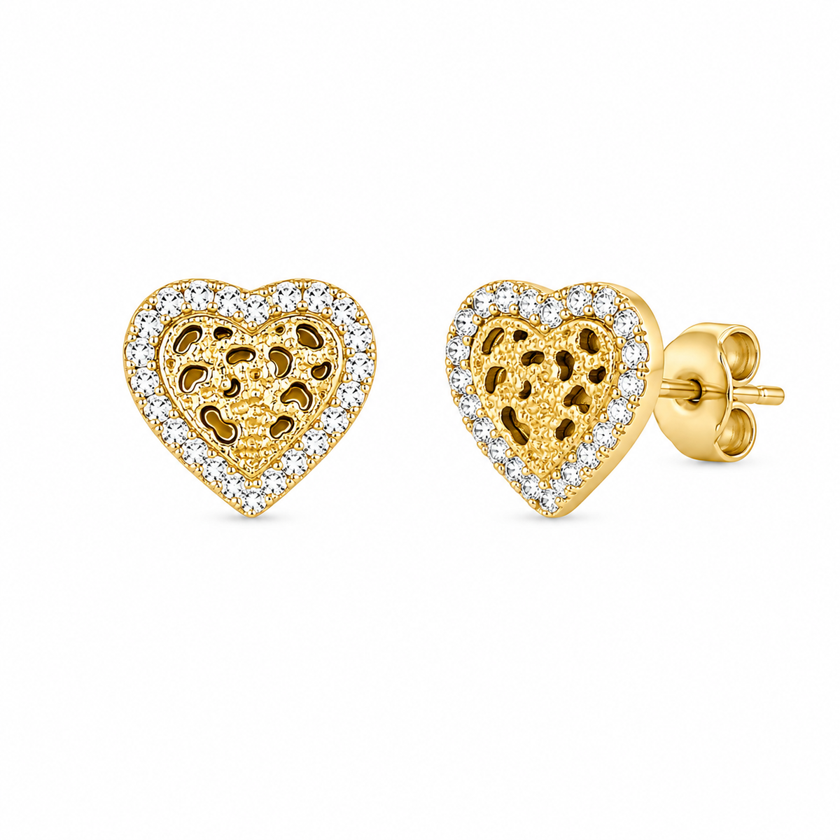 Heart Stud Earrings, 18k Gold-Plated Stainless Steel