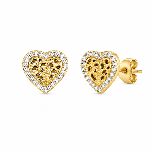 Heart Stud Earrings, 18k Gold-Plated Stainless Steel