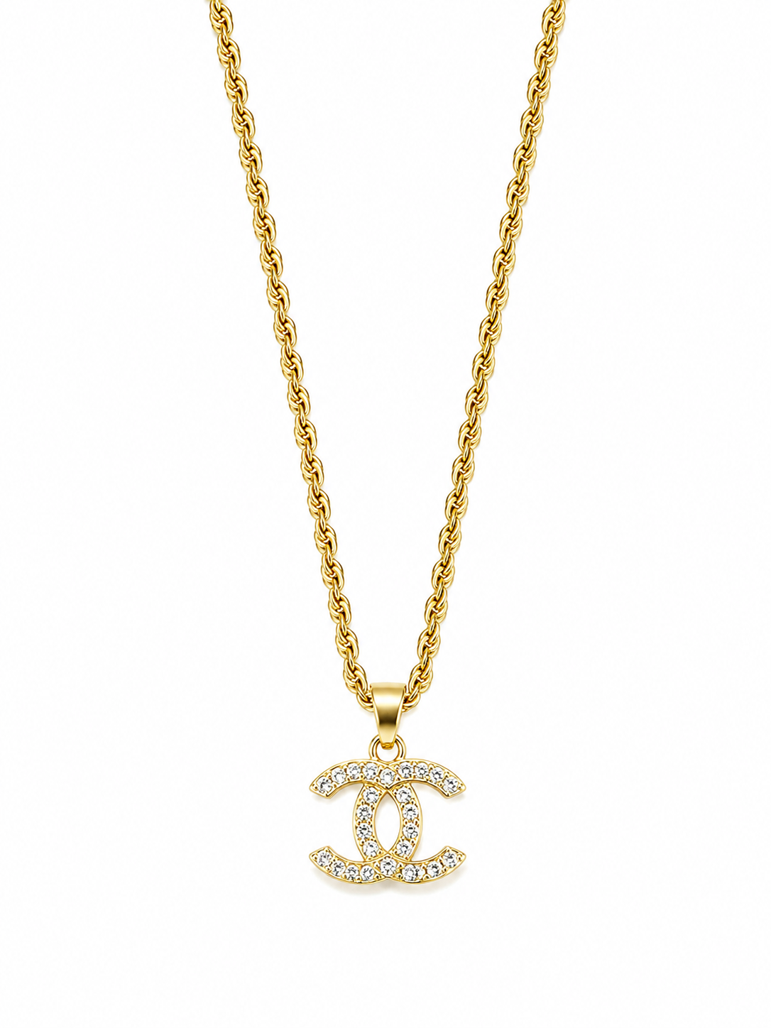 Double CC Logo Pendant Necklace, 18k Gold-Plated Steel