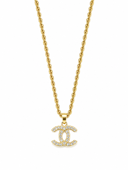 Double CC Logo Pendant Necklace, 18k Gold-Plated Steel